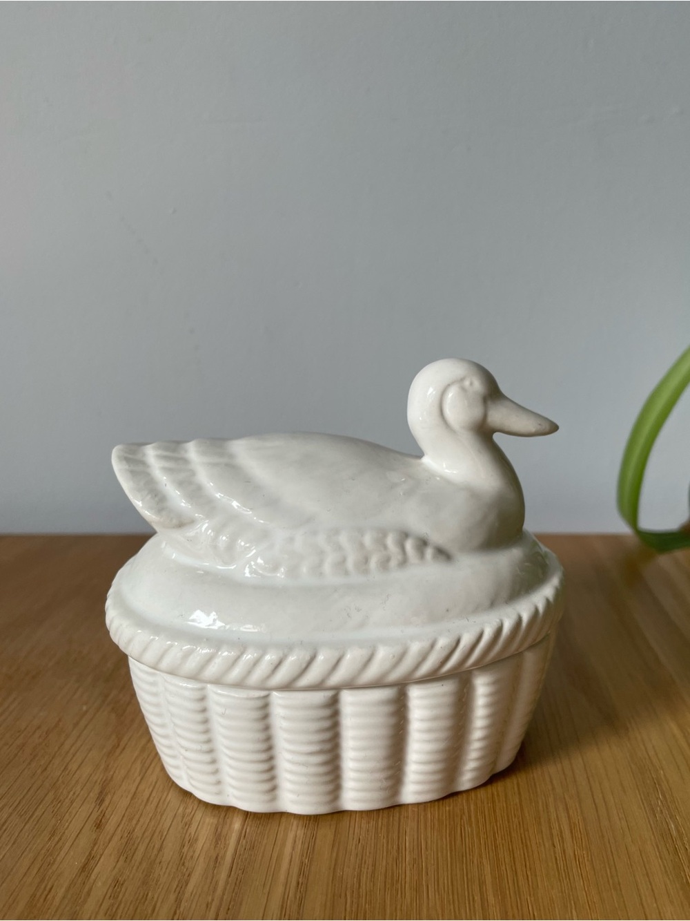 Vintage Duck Goose on a Basket Ceramic Trinket Box Japan